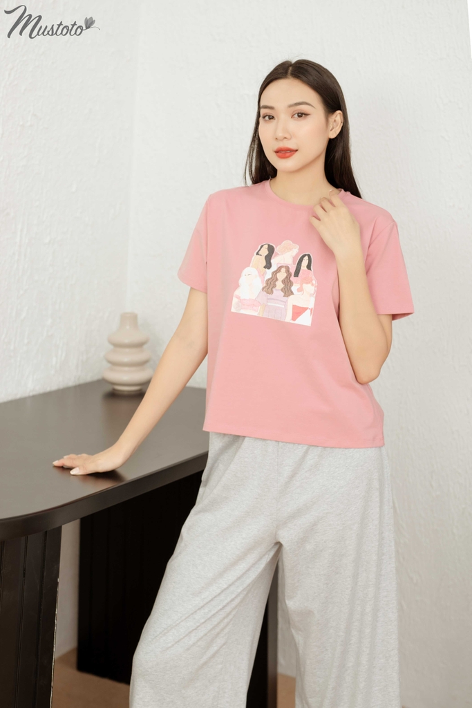 MB04 | Bộ Đồ Mặc Nhà Cotton Quần Dài Áo Ngắn Tay