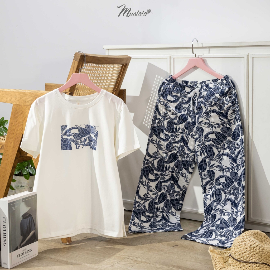 MB09 | Bộ Đồ Áo Thun Form Rộng Quần Dài Linen