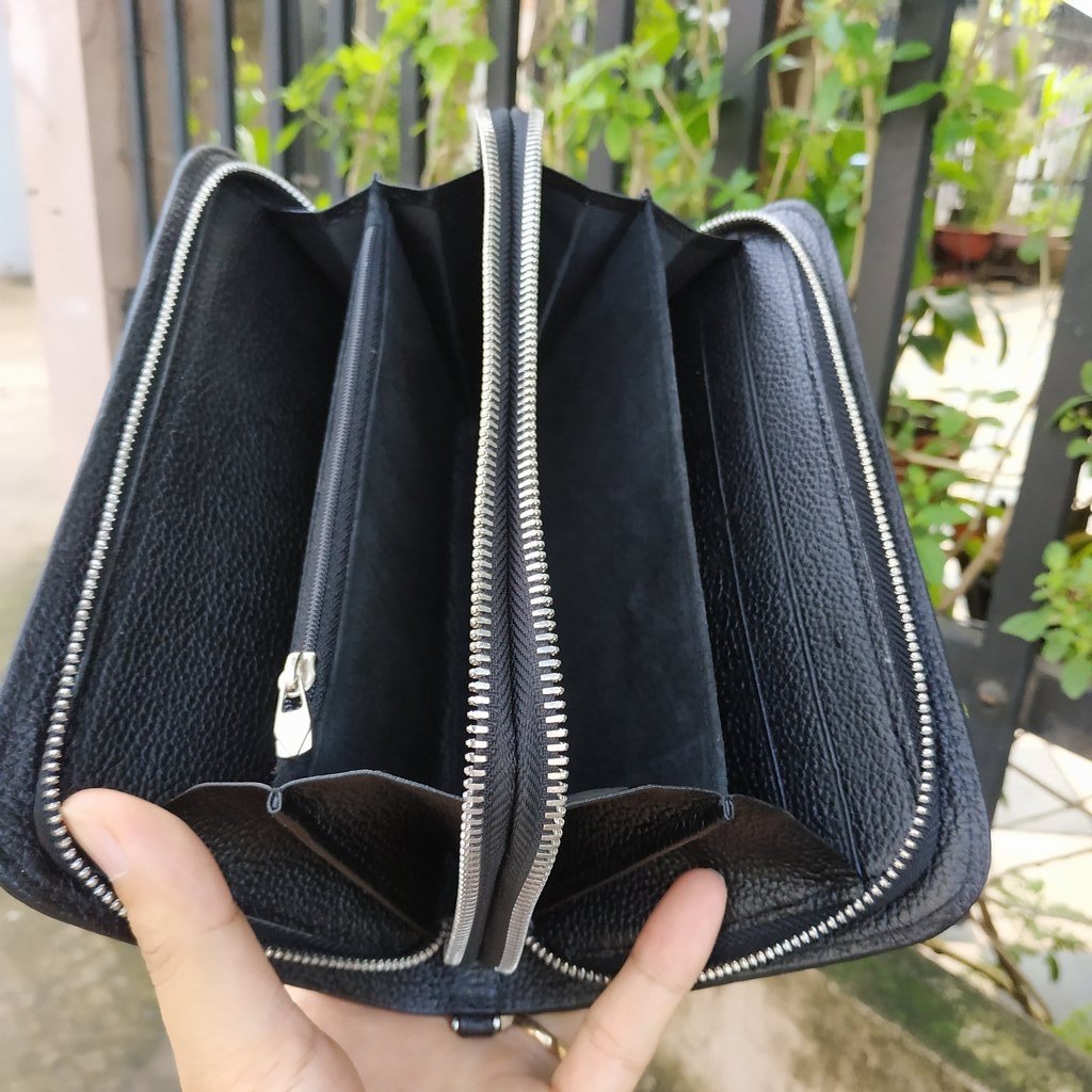 Bóp cầm tay nam da cá sấu 2 dây kéo size lớn 22*12 cm