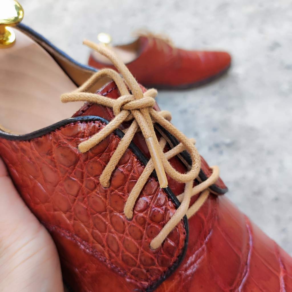 Giày tây Da cá sấu có buộc dây. Lót trong màu bò trang trọng!