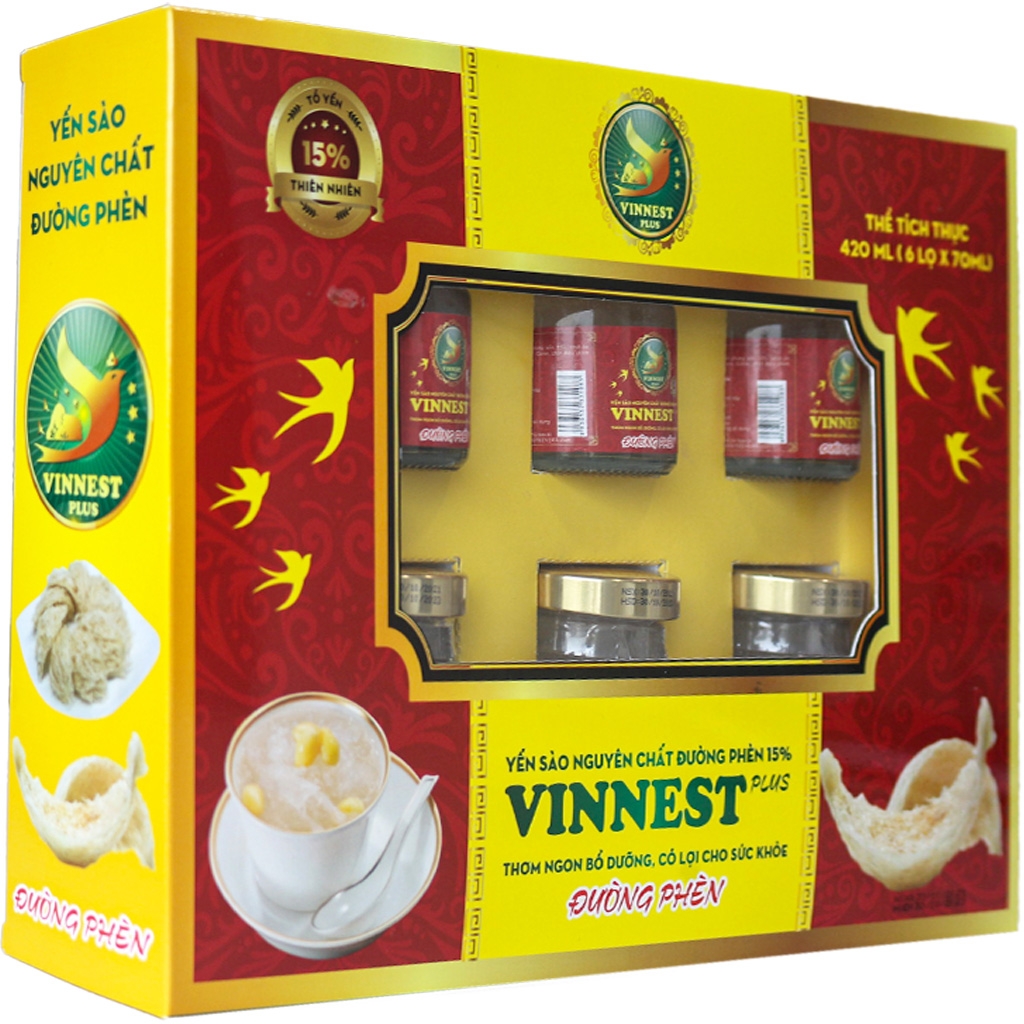 Yến Sào Đường Phèn Nguyên Chất 15% VINNEST PLUS (Hộp 6 lọ)