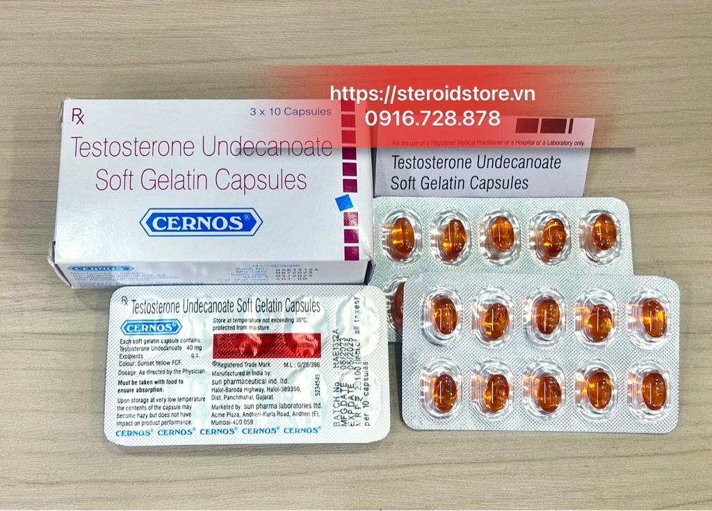 Testosterone Undecanoate 40mg - Hãng CERNOS ( Ấn Độ) - Hộp 30 Viên
