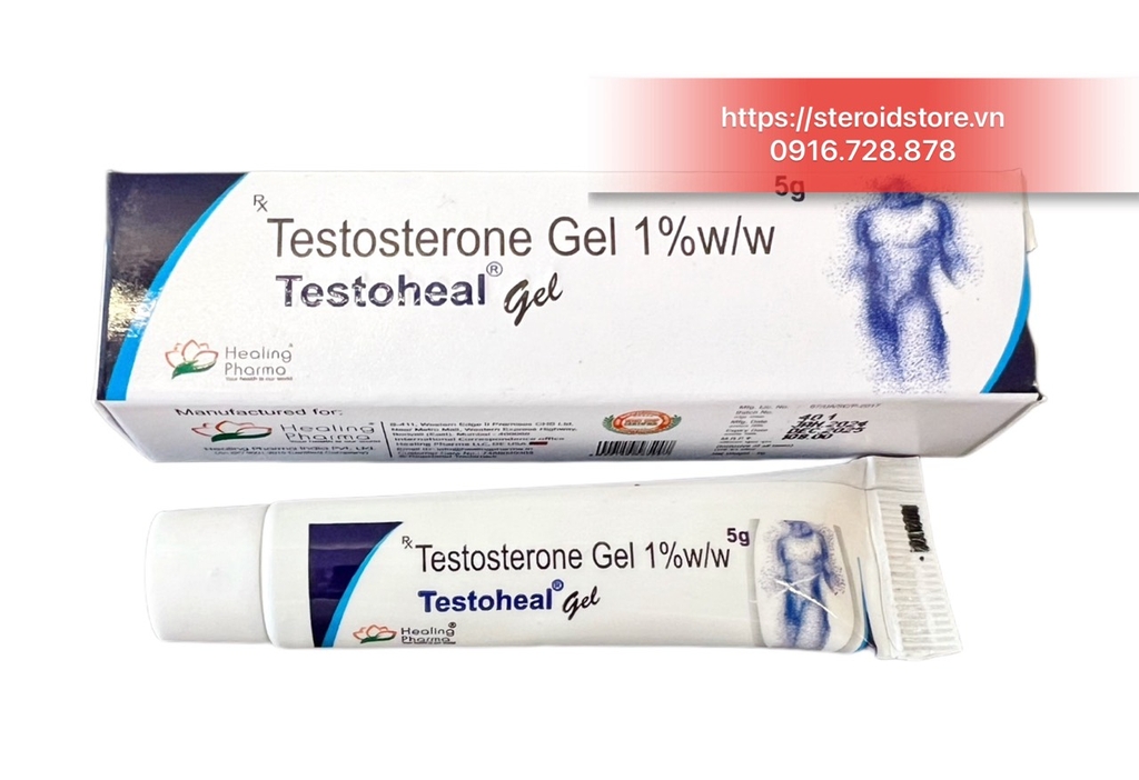TESTOHEAL GEL 50mg (Thuốc bôi testosterone) - Hãng Healing Pharma - Hộp 10 Tuýp x 5g Gel