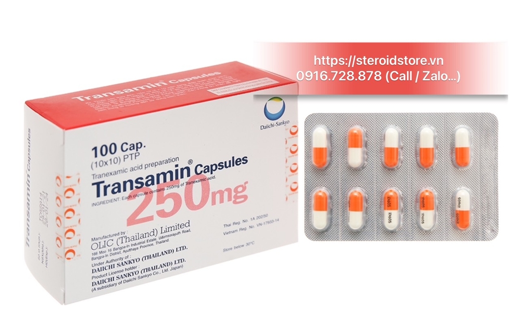 Transamin 250mg (Acid Tranexamic 250mg) Viên Uống Trắng Da, Giảm Nám, Tàn Nhang - Hãng Olic - Hộp 100 Viên