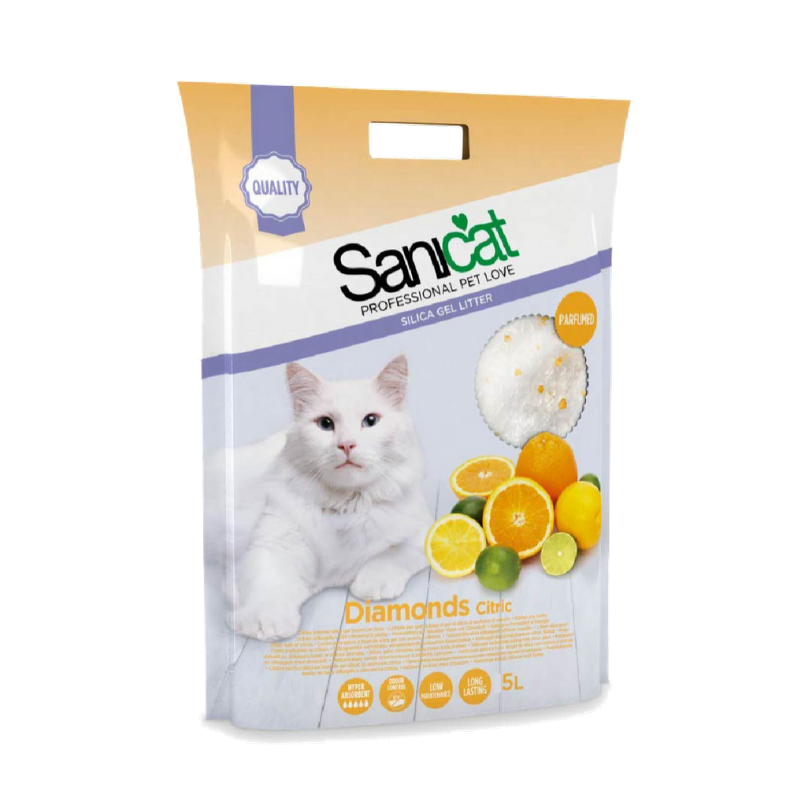 Cát mèo SANICAT - Silica Gel Litter - Diamond Cam Chanh - 5L