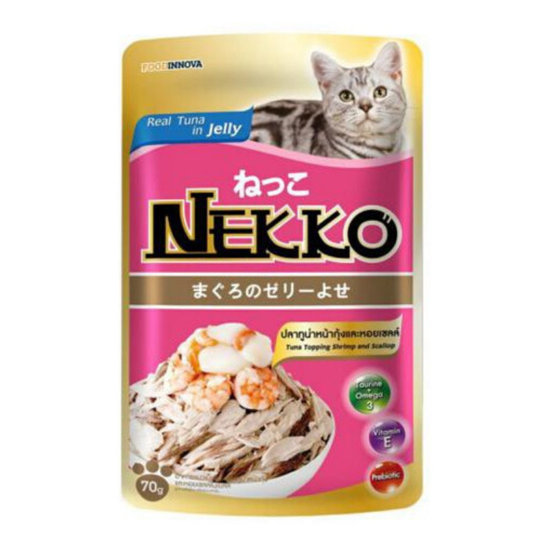 Pate mèo Nekko - Tuna topping Shrimp and Scallop in Jelly - 70g