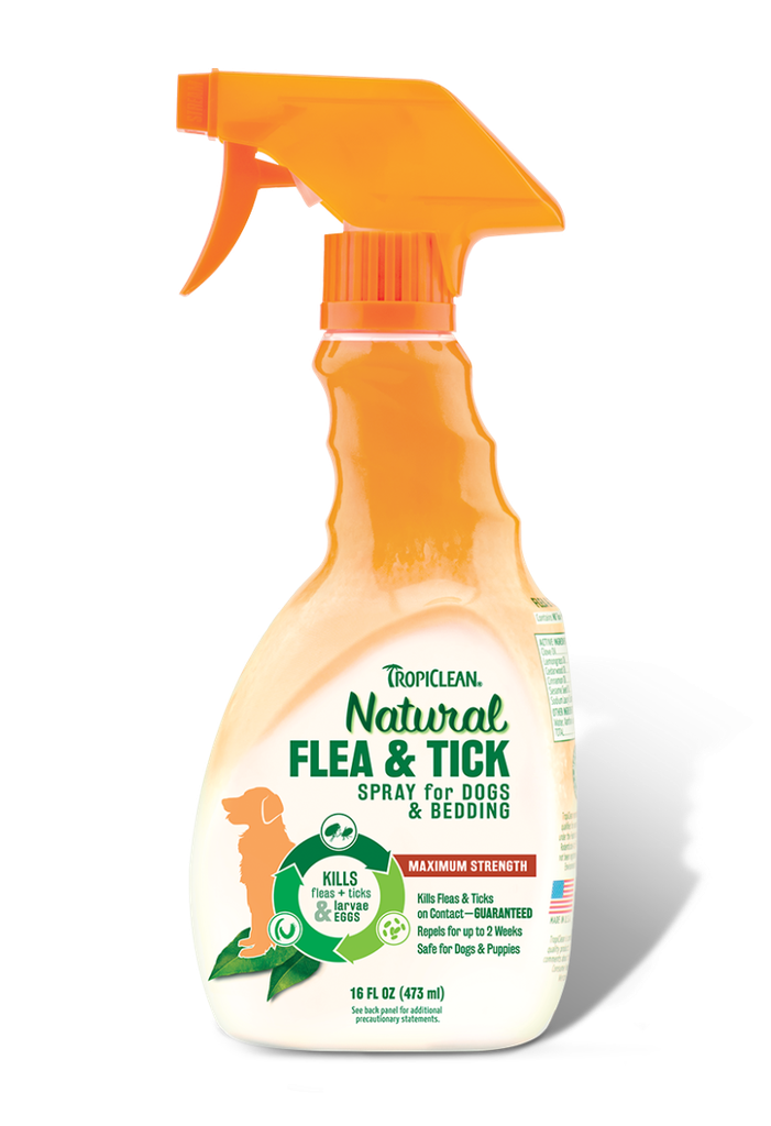 TropiClean Natural Flea & Tick Dog & Bedding Spray 16 oz. Xịt diệt ve và bọ chét cho chó và ổ chó (dùng cho chó trưởng thành và chó con trên 12 tuần tuổi)