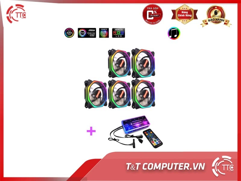 Bộ 5 Quạt Tản Nhiệt, Fan Case Coolmoon V8 Led RGB - Kèm Bộ Hub Sync Main, Đổi Màu Theo Nhạc