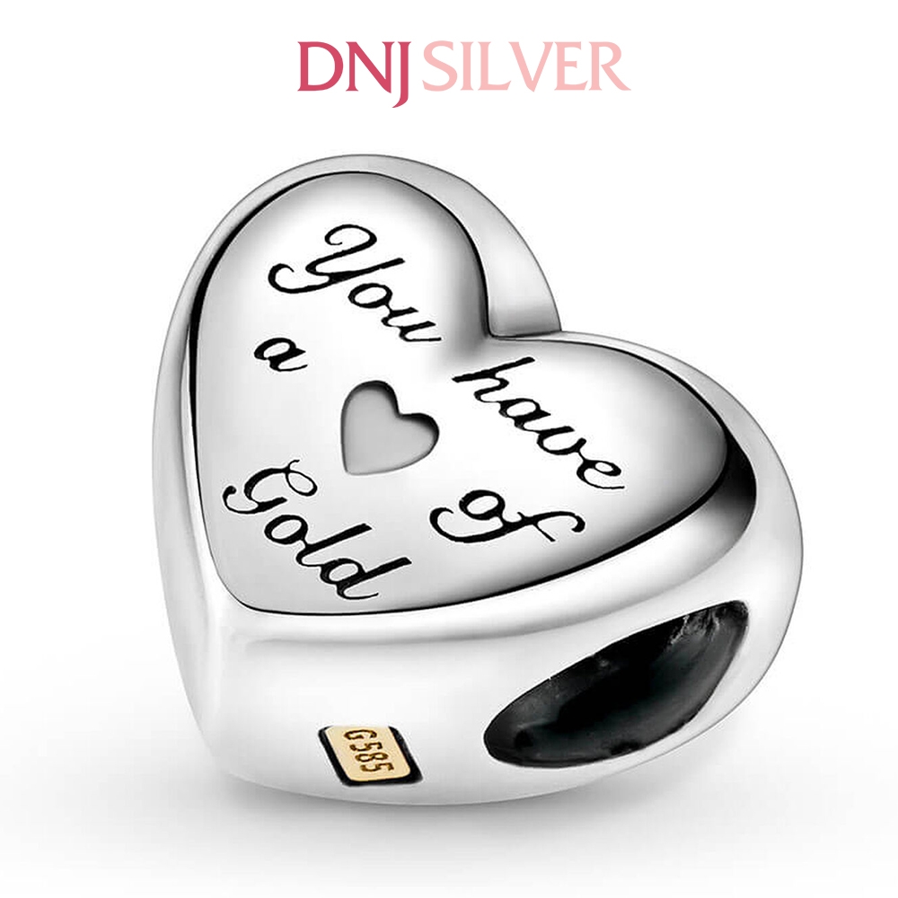 [Chính hãng] Charm bạc 925 cao cấp - Charm Domed Golden Heart thích hợp để mix vòng tay charm bạc cao cấp - DN719