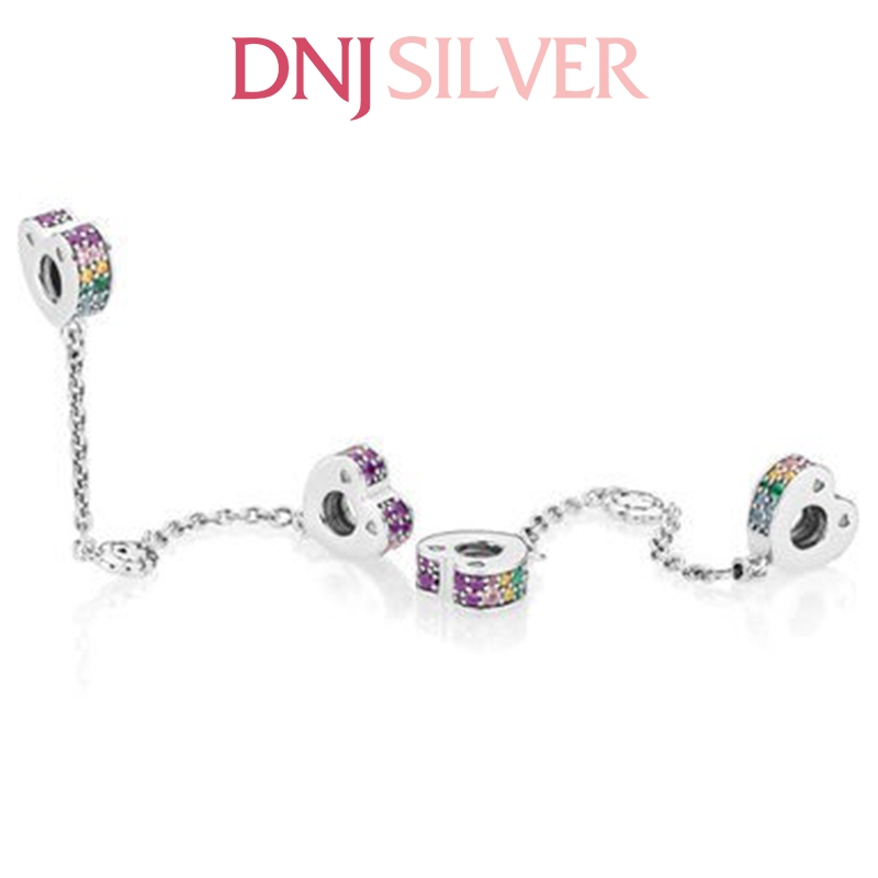 [Chính hãng] Charm bạc 925 cao cấp - Charm Rainbow Pavé Hearts & Cloud Safety Chain thích hợp để mix vòng tay charm bạc cao cấp - DN404