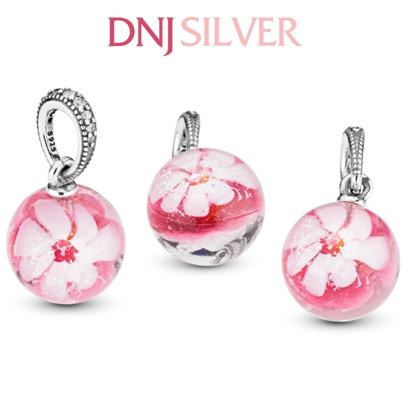 [Chính hãng] Charm bạc 925 cao cấp - Charm Pink Peach Blossom Flower Murano Glass Dangle thích hợp để mix vòng tay charm bạc cao cấp - DN436