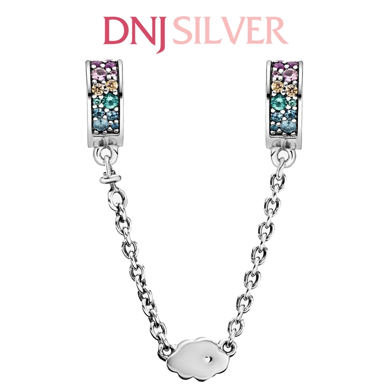 [Chính hãng] Charm bạc 925 cao cấp - Charm Rainbow Pavé Hearts & Cloud Safety Chain thích hợp để mix vòng tay charm bạc cao cấp - DN404