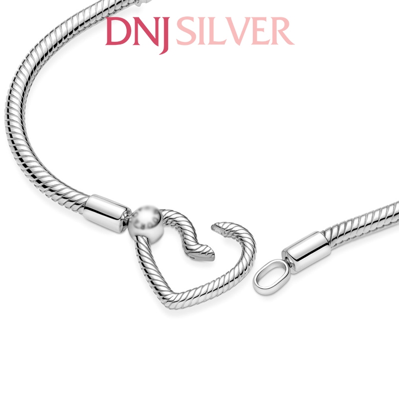 Vòng tay charm bạc 925 cao cấp - Vòng charm Moments Heart Closure Snake Chain - Vòng tay dành cho nam và nữ - Vòng mềm