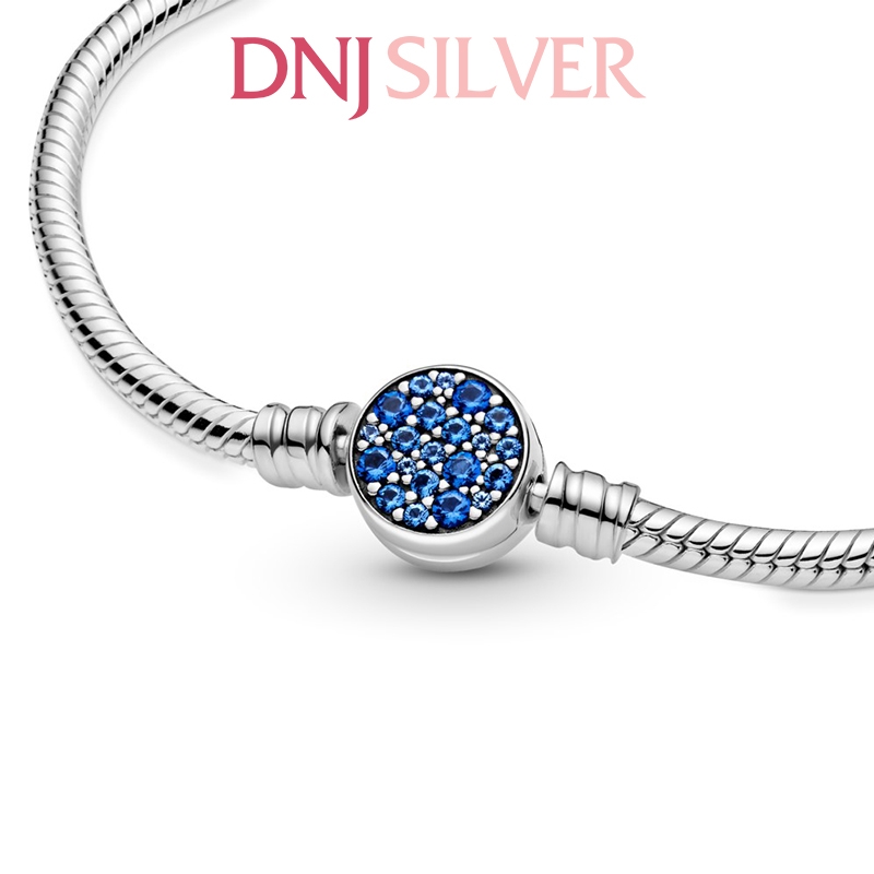 Vòng tay charm bạc 925 cao cấp - Vòng charm Moments Sparkling Blue Disc Clasp Snake Chain - Vòng tay dành cho nam và nữ - Vòng mềm