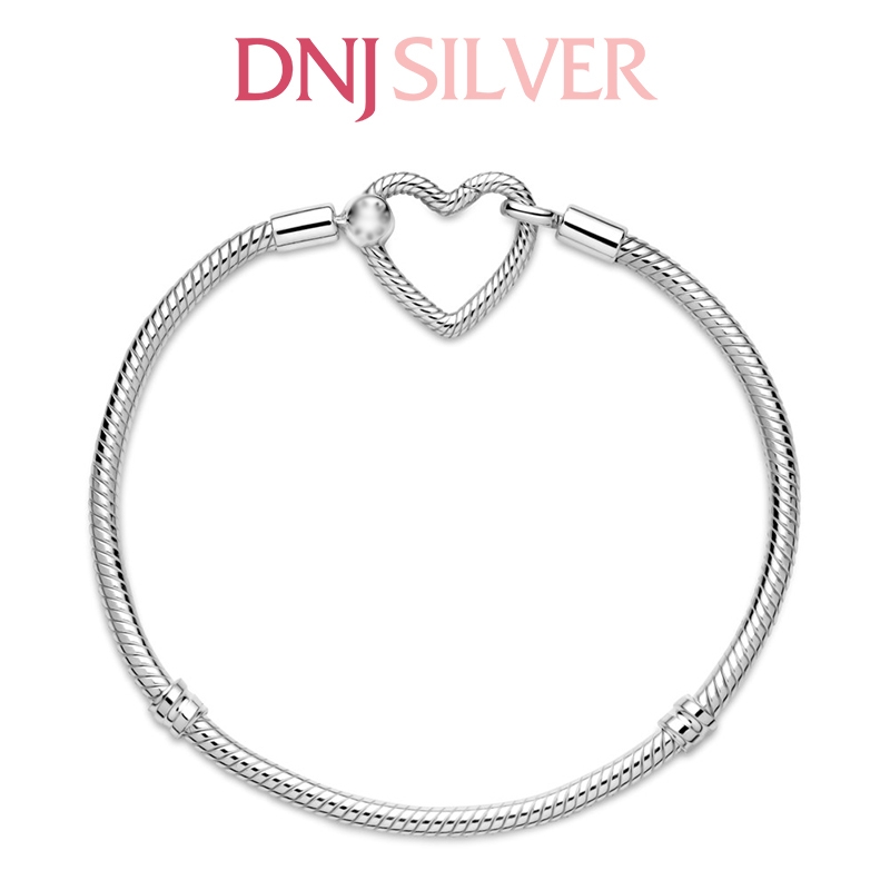 Vòng tay charm bạc 925 cao cấp - Vòng charm Moments Heart Closure Snake Chain - Vòng tay dành cho nam và nữ - Vòng mềm