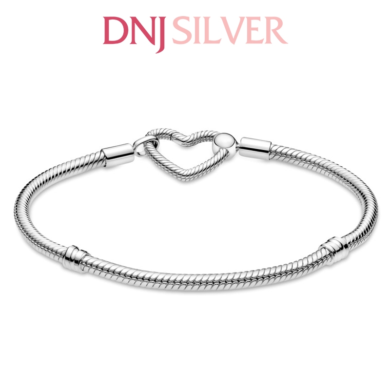 Vòng tay charm bạc 925 cao cấp - Vòng charm Moments Heart Closure Snake Chain - Vòng tay dành cho nam và nữ - Vòng mềm