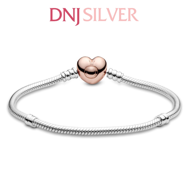 Vòng tay charm bạc 925 cao cấp - Vòng charm Moments Heart Clasp Snake Chain - Vòng tay dành cho nam và nữ - Vòng mềm