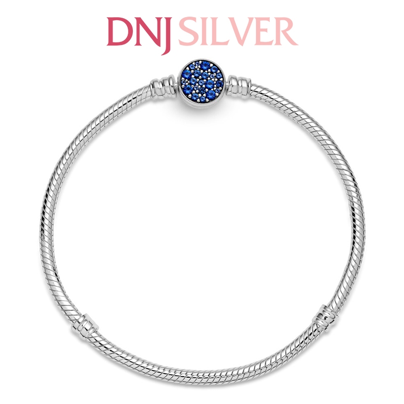 Vòng tay charm bạc 925 cao cấp - Vòng charm Moments Sparkling Blue Disc Clasp Snake Chain - Vòng tay dành cho nam và nữ - Vòng mềm