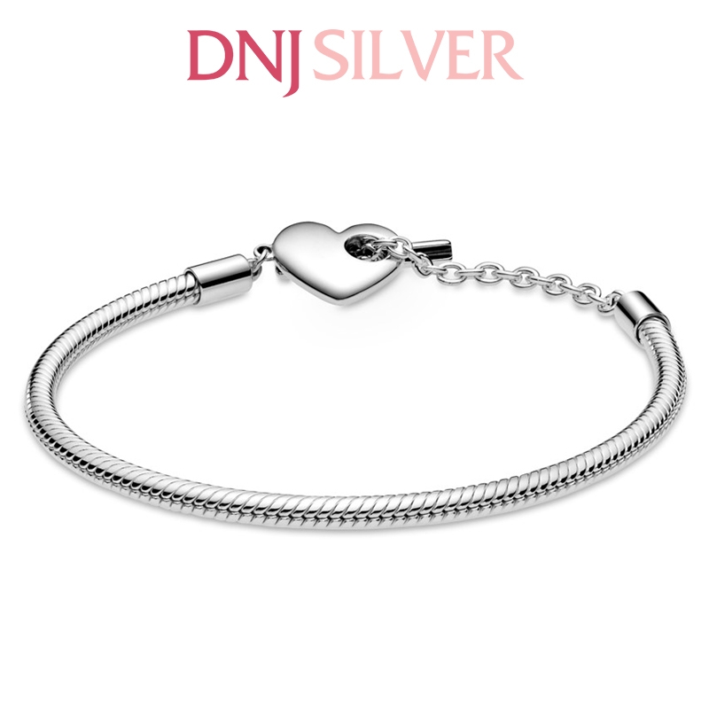 Vòng tay charm bạc 925 cao cấp - Vòng charm Moments Heart T-Bar Snake Chain - Vòng tay dành cho nam và nữ - Vòng mềm