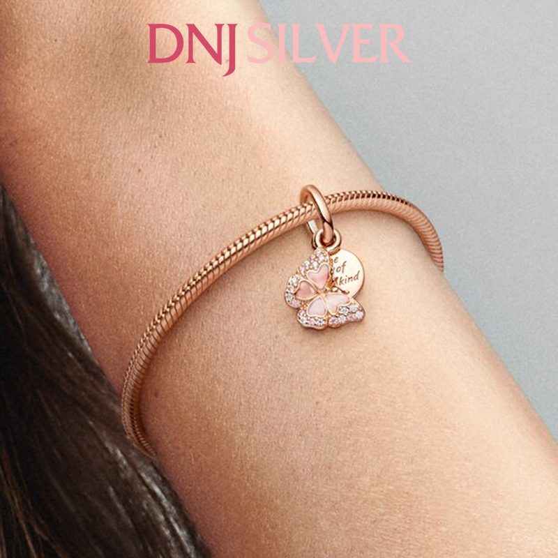 [Chính hãng] Charm bạc 925 cao cấp - Charm Pink Butterfly & Quote Double Dangle thích hợp để mix vòng tay charm bạc cao cấp - DN489