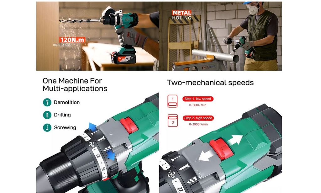 MÁY KHOAN ĐỘNG LỰC CÓ BÚA, KHÔNG CHỔI THAN DÙNG PIN DCA ADJZ03-13