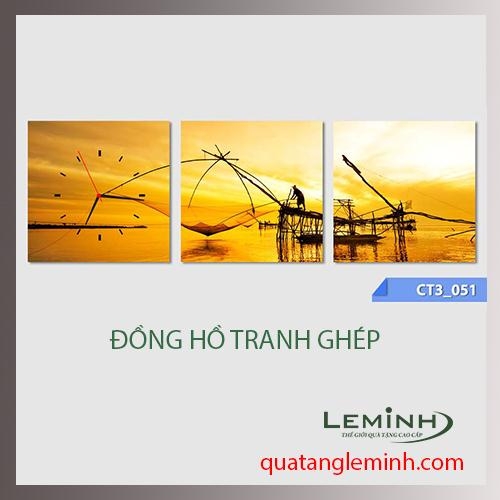 Đồng hồ tranh - bộ 3 tâm vuông