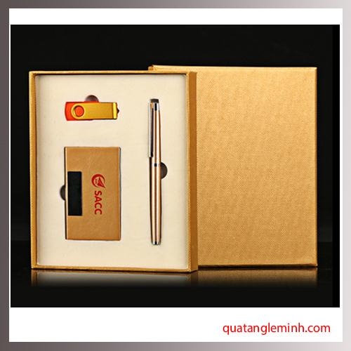 Bộ quà tặng cao cấp Giftset 3 sản phẩm Bút ký + USB + Hộp namecard