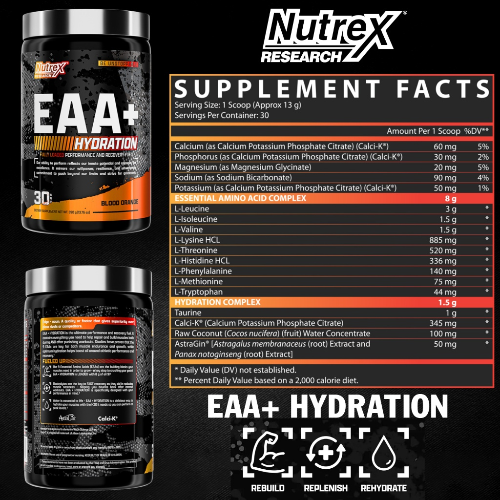 NUTREX EAA+ HYDRATION - PHỤC HỒI, PHÁT TRIỂN CƠ BẮP, BỔ SUNG ĐIỆN GIẢI BÙ NƯỚC (30 LẦN DÙNG)