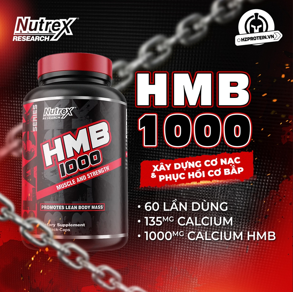 Nutrex HMB 1000mg - Hỗ Trợ Xây Dựng Cơ Nạc Và Phục Hồi Cơ Bắp (120 Viên)
