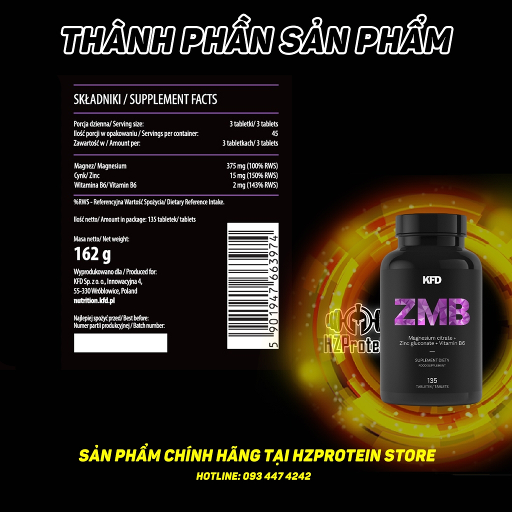 Thực Phẩm Bổ Sung KFD ZMB (Mg + Zn + B6) - (135 viên)