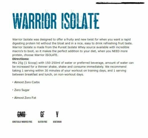 Warrior Isolate Refreshing Fruity Protein - Whey Protein Vị Trái Cây Siêu Ngon, Tách Mùi Sữa - 500 gram