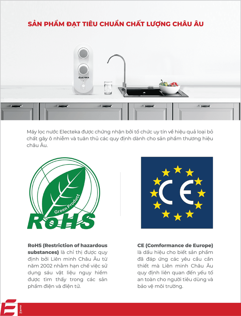 Máy lọc nước RO Electeka S7 Pro đạt tiêu chuẩn chất lượng Châu Âu