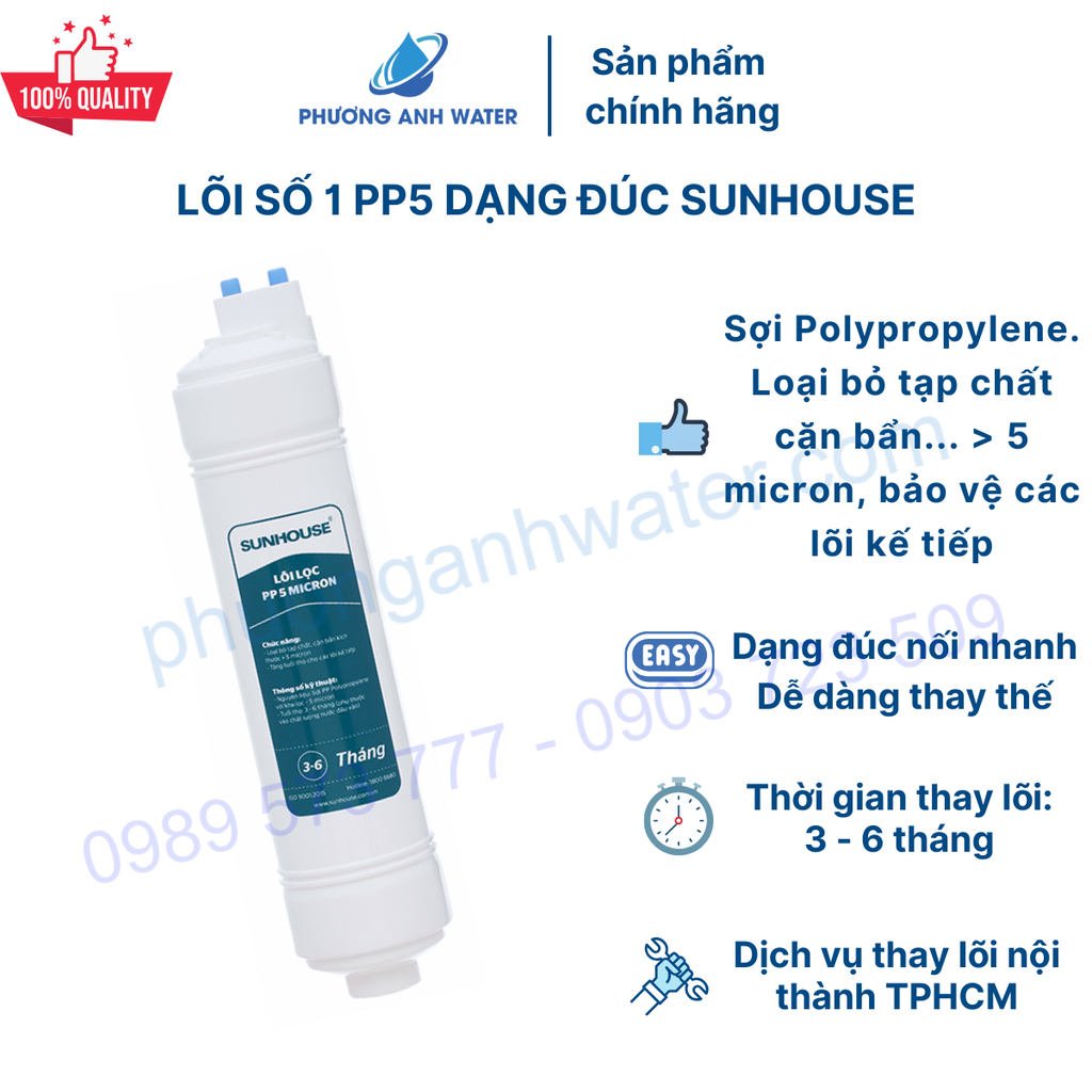 Lõi lọc nước số 1 - PP5 (SHA-WFPP5) đúc nối nhanh Sunhouse