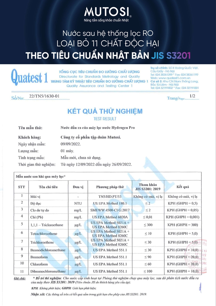 Chứng nhận của Mutosi Pro HC2H3