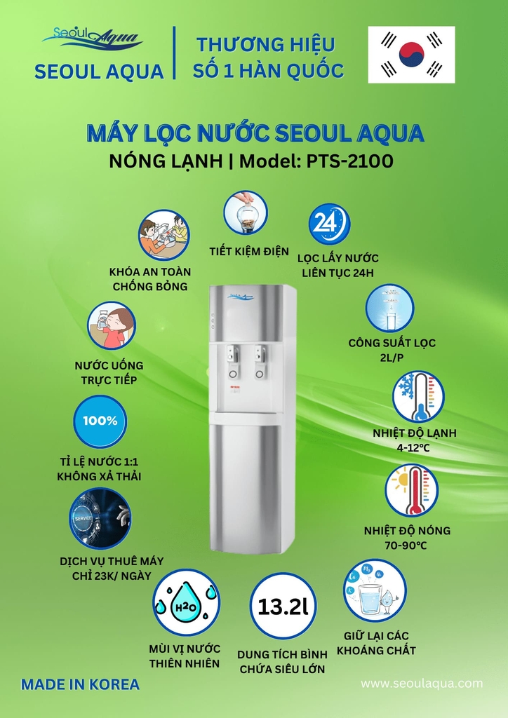 Tính năng nổi bật của máy lọc nước nóng lạnh Seoul Aqua PTS-2100