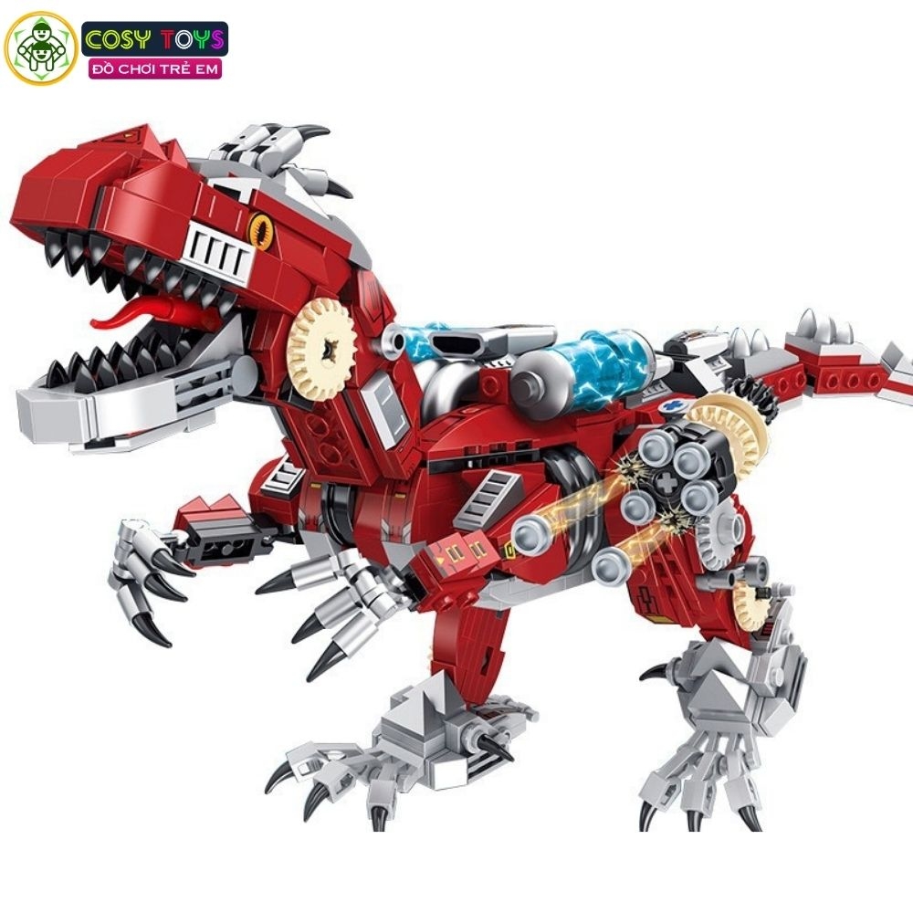 Đồ chơi lắp ghép xếp hình khủng long robot đỏ 3 trong 1 với 858 chi tiết