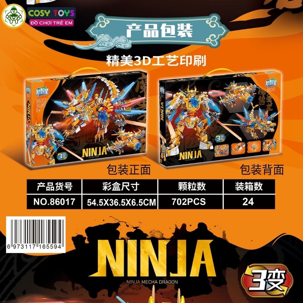 Đồ chơi lắp ghép xếp hình rồng vàng ninja 3 trong 1 với 650 chi tiết