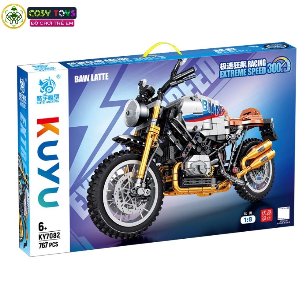 Đồ chơi lắp ghép xếp hình xe moto thể thao cỡ lớn với 767 mảnh ghép cho bé