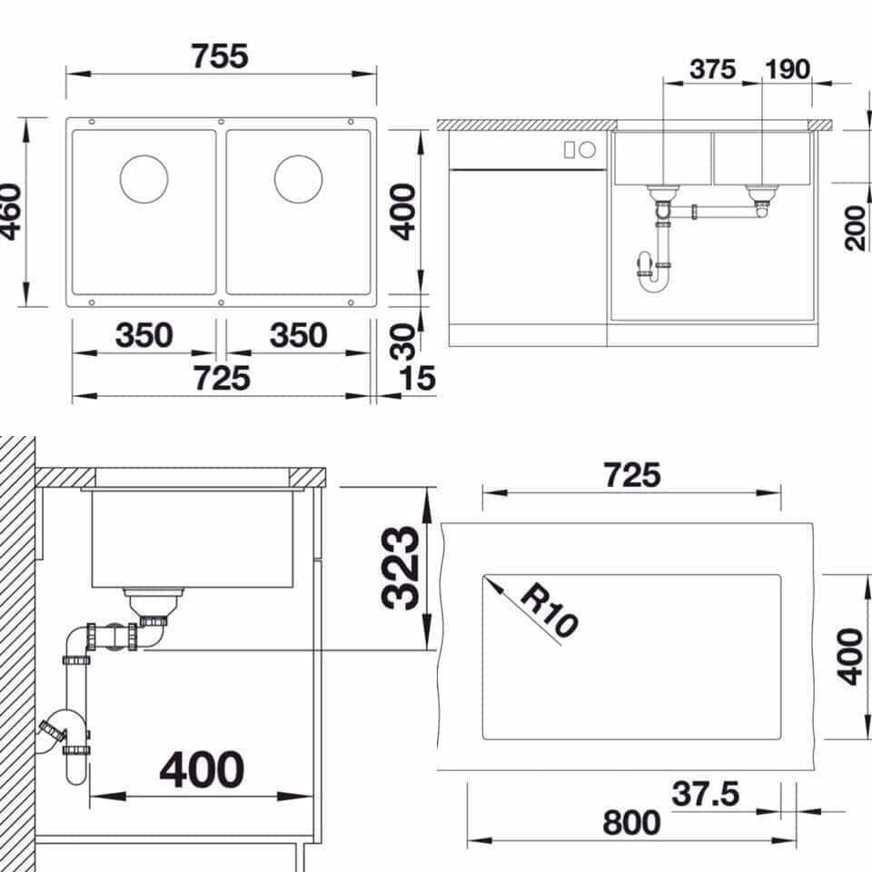 Chậu Rửa Bát Âm bàn Blanco Subline 350/350-U Anthracite