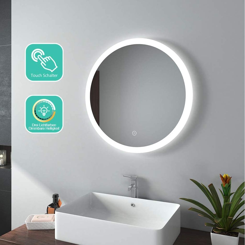 Gương Led nhà tắm EMKE OLM01 3 chế độ màu, điều khiển cảm ứng - Ø60 cm