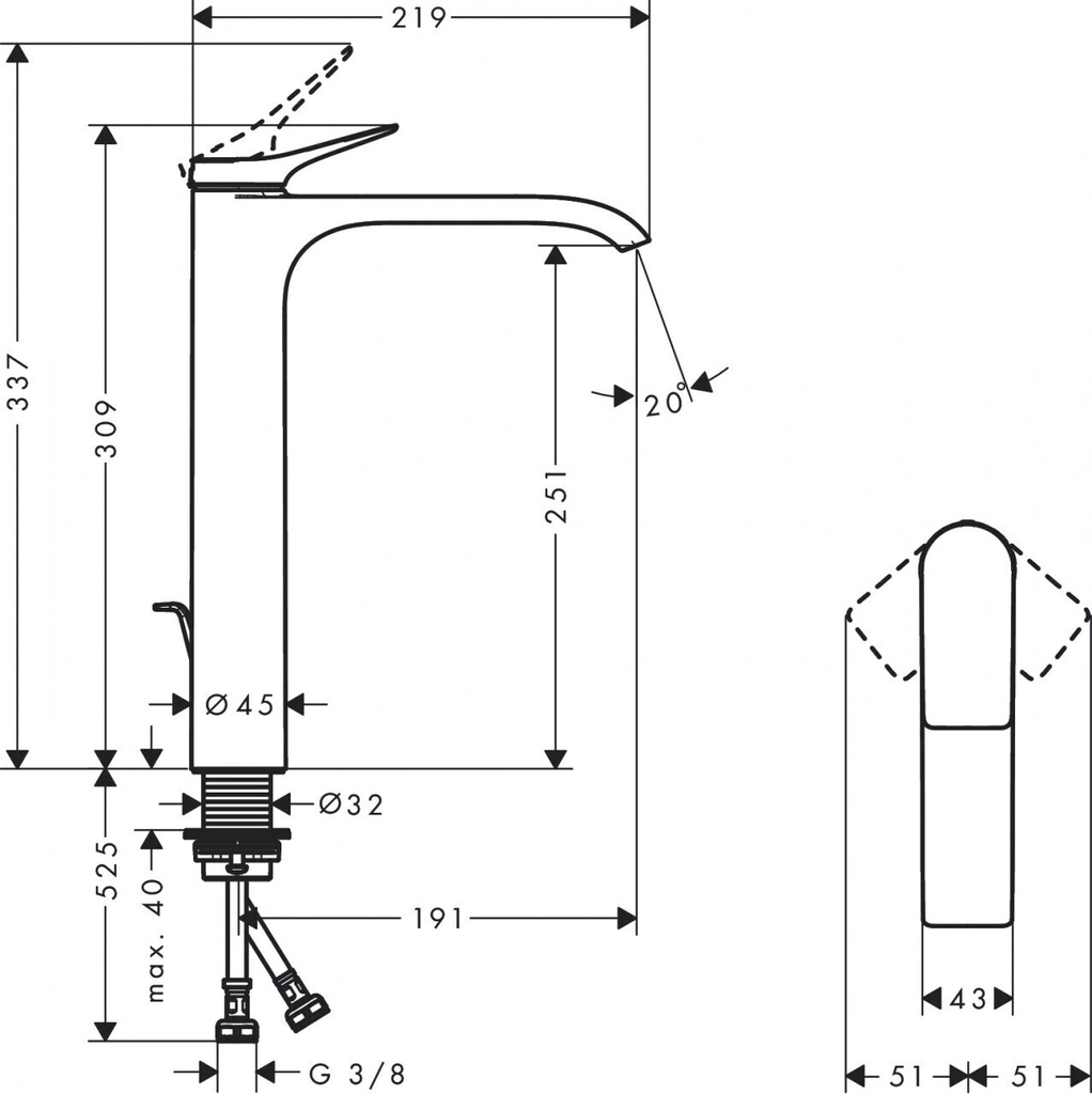 Vòi lavabo Hansgrohe Vivenis 250 XL