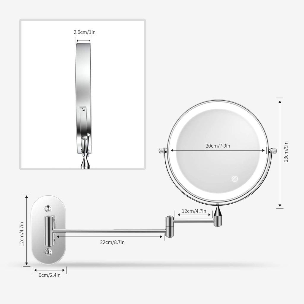 Gương đèn led Alvorog treo tường xoay 360 độ