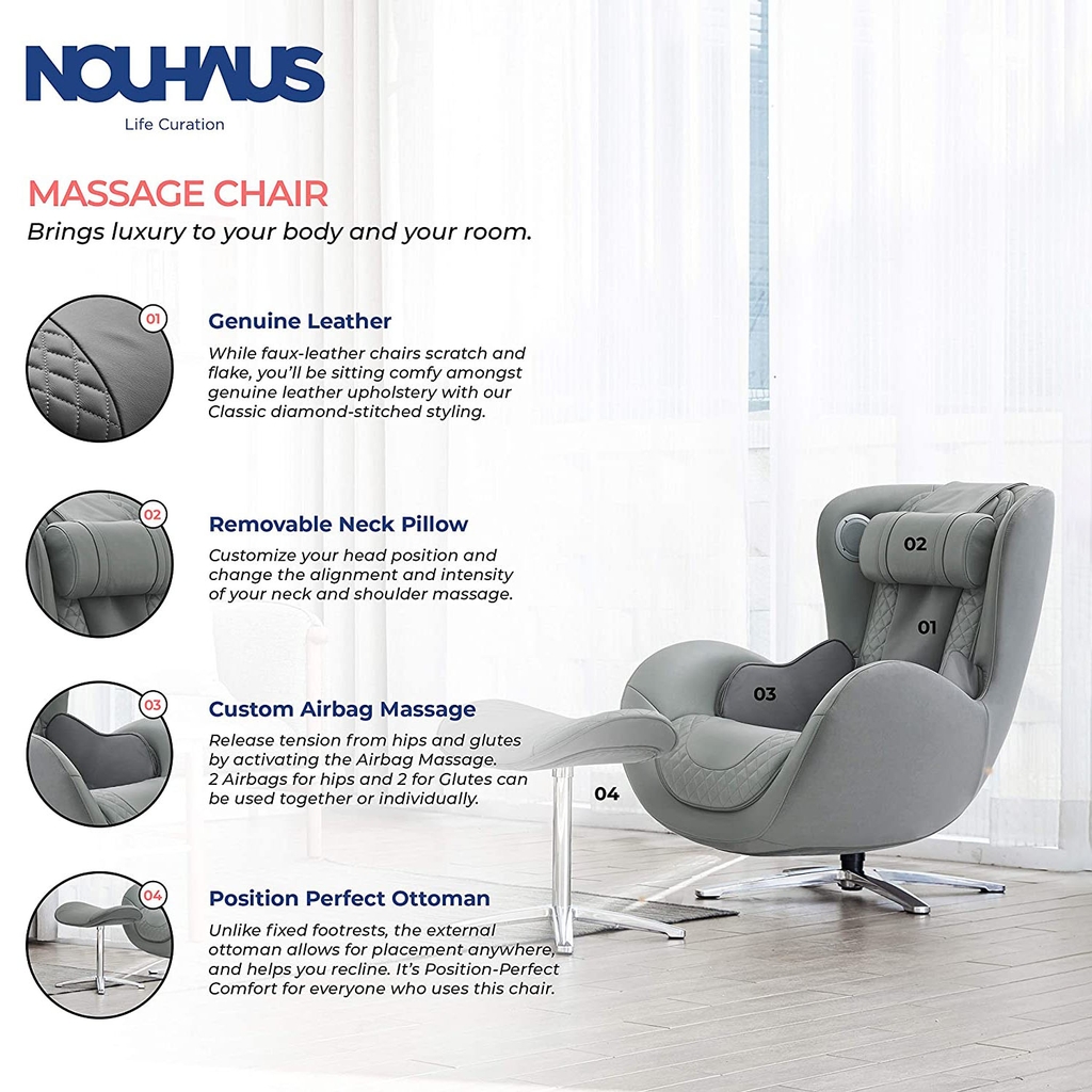 Ghế massage Nouhaus Classic Massage Chair with Ottoman Ash Grey