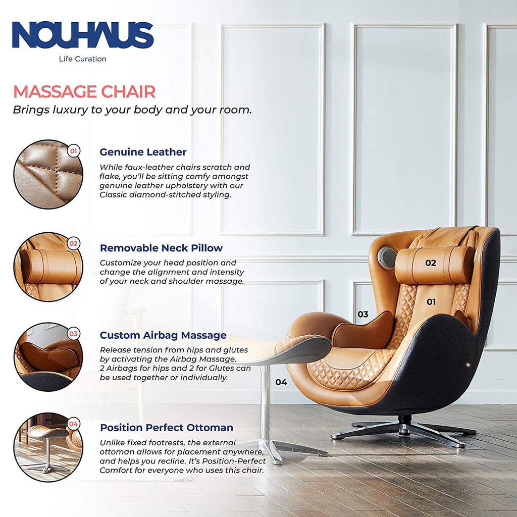 Ghế massage Nouhaus Classic Massage Chair with Ottoman Caramel