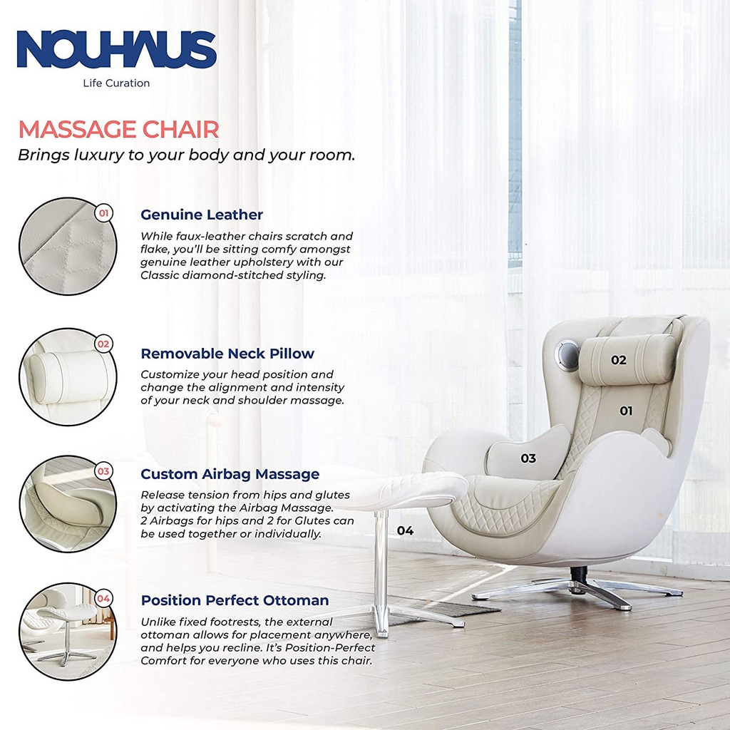 Ghế massage Nouhaus Classic Massage Chair with Ottoman Elder White