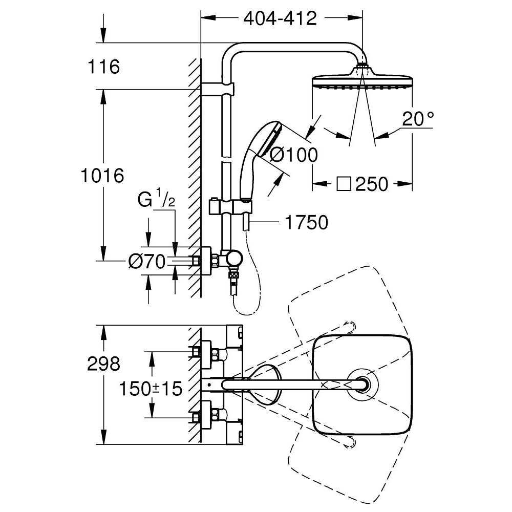 Sen cây Grohe Vitalio Start System 250 Cube 26696000