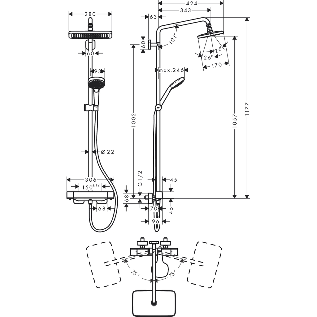 Sen cây Hansgrohe Croma E 280 EcoSmart 27660000