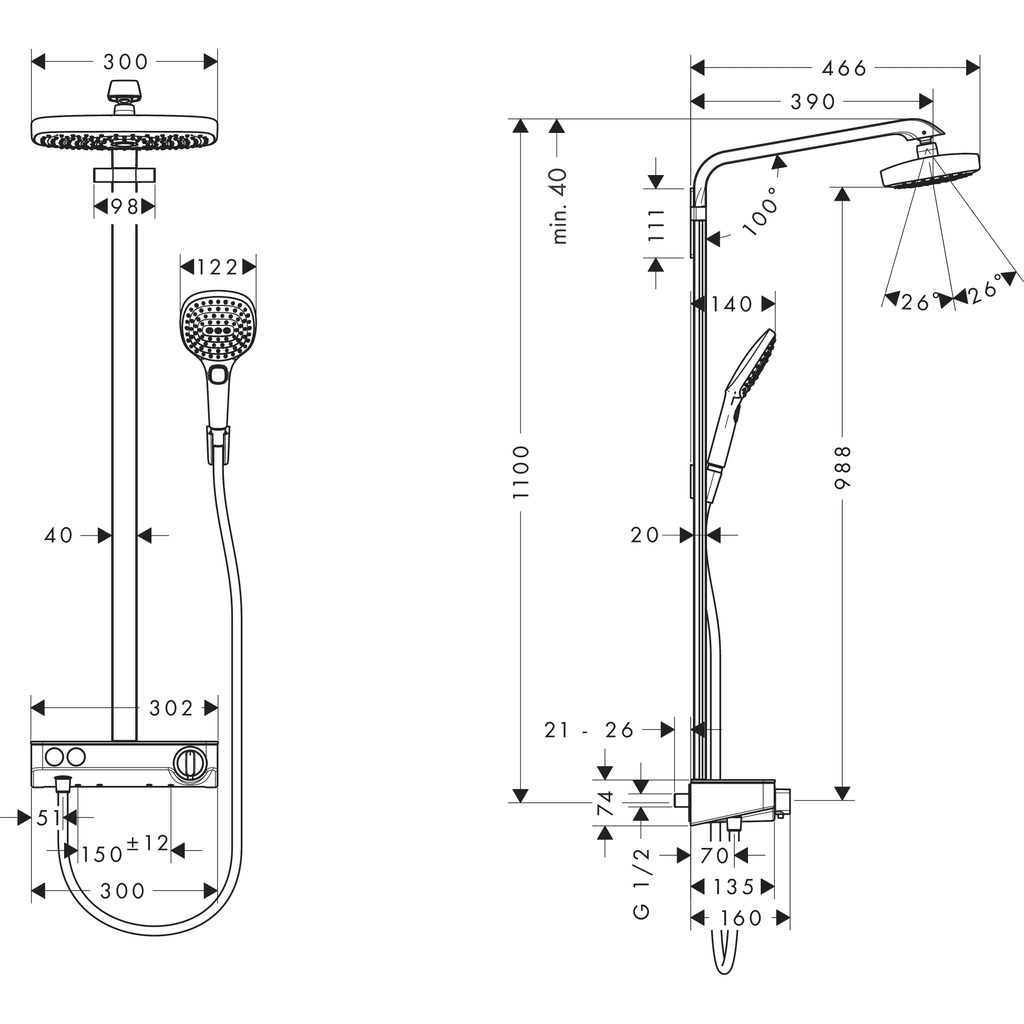 Sen cây Hansgrohe Raindance Select E 300 27126000