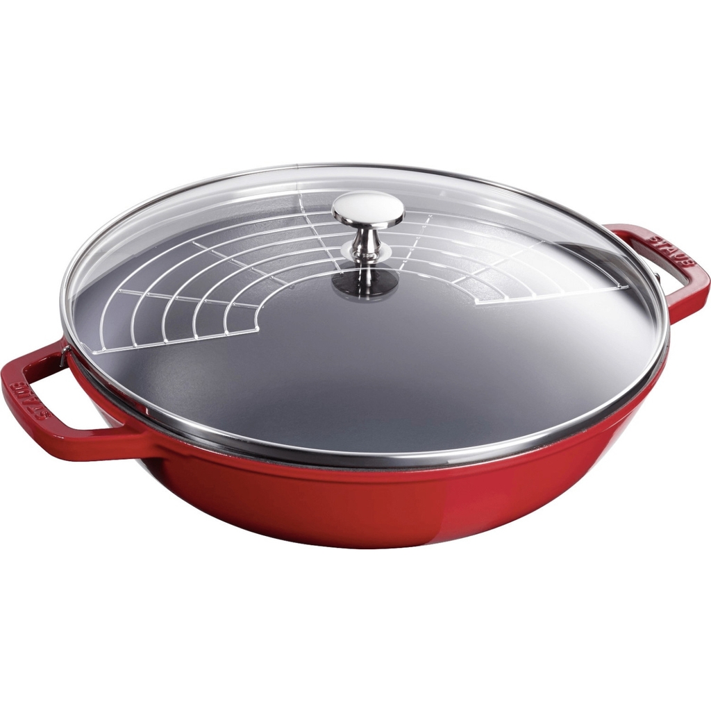 Chảo vung kính Staub Gusseisen Wok 30 cm đỏ