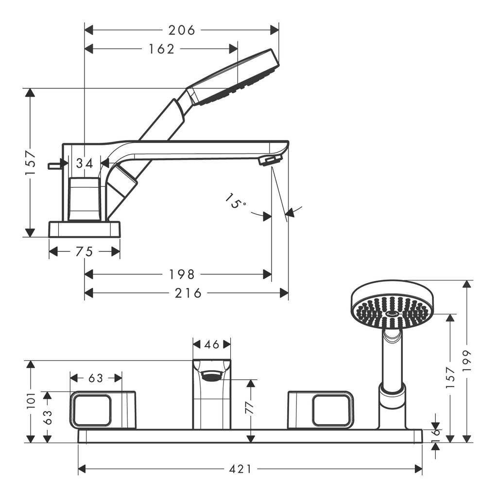 Vòi bồn tắm 4 lỗ Axor Urquiola 11443000